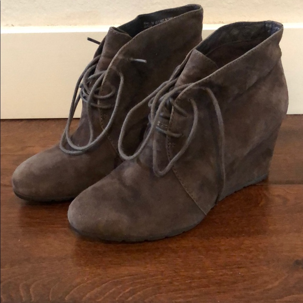 Clark’s mink suede wedge booties